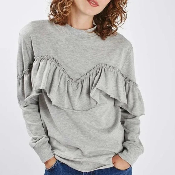 Topshop Gray Jersey Ruffle Sweatshirt - Picture 1 of 6